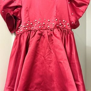 Elegant burgundy Red Dress with Pearl Accents